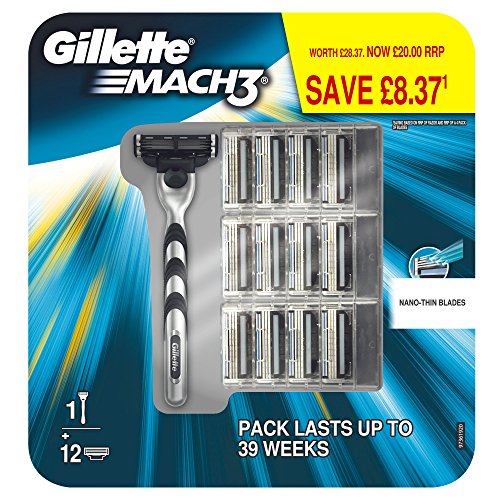 Gillette Mach3 Manual Razor with 12 Razor Blades, Special Pack