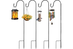 ENJOYTHINK Shepherds Crook Hooks for Garden Lights, 4 Pack 80cm/31.5” Metal Border Hook with Metal Stake, Adjustable Height Shepherds Hooks for Garden Lanterns Birdfeeder Mason Jars Lights Weddings Plant Baskets