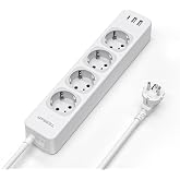 TESSAN USB C ve 2 USB A ile 4 Yollu &Ccedil;oklu Priz, 7'si 1 Arada &Ccedil;oklu Priz Uzatma Kablosu 2M, Anahtarlı &Ccedil;oklu Fiş, 3600W Dağıtım