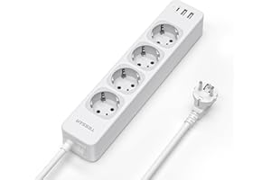 ‎TESSAN TESSAN 4 Lierunkowe Gniazdo Wielofunkcyjne z USB C i 2 USB A, Przedłużacz Listwy Zasilającej 7 w 1 2M, Wtyczka Wielokrotna z Wyłącznikiem, Listwa Zasilająca z Gniazdem Dystrybucyjnym 2500W