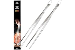 iNeibo Pince Cuisine Pince Barbecue Pince Cuisine INOX Premium Pincettes Cuisinier Pince du chef Utilisée comme Pince a Dresser Pince à Friture Pince Saucisse 2PC Pince Fine 30 cm Pointue/Ronde
