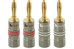 Nakamichi Ultimate Series 24K vergoldeter Beryllium-Rotes-Kupfer-Bananenstecker Banana-Steckverbinder für Lautsprecherkabel 12-18 AWG Gauge Größe 4 mm, für HiFi-Boxen Verstärker 4 Stück (2 Paare)