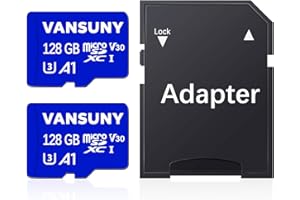 Vansuny 2Pack 128GB Micro SD Card 128GB MicroSDXC Memory Card with A1 U3 Class10 V30 4K Video Recording TF Card (2 Micro SD Cards + 1 SD Adapter)