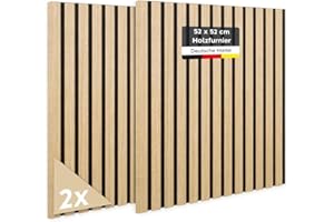 JELLE & JACOB Wandpaneele Akustikpaneele Holz Eiche Furnier 52x52 cm, 2er Set 3D Wandpaneele Holz Wandverkleidung, Akustikpaneel Deko hell Wohnzimmer, Garderobe, Akustik Wand Paneele