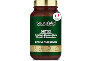 BEAUTY & WILD DÉTOX FOIE NATUREL - Complément Alimentaire d’Artichaut, Chardon-Marie, Desmodium - Confort Digestif, Protège le Foie, Draineur, Intestins et colon, Complément alimentaire détox, 120 gélules