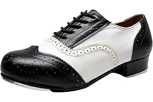 ZHENSI Zapatos De Claqué Hombre Zapatos De Baile De Salón De Tacón Bajo Zapatos con Cordones Brogue Transpirables