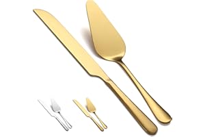 Kyraton Ensemble de Couteau Et Serveur de Gâteau de Mariage, placage de titane d’or ensemble de découpe de gâteau en acier inoxydable pour mariage comprennent un coupe-gâteau et un serveur