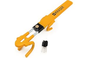 KRASER KR842Y Antirrobo Coche, Alta Seguridad, Bloqueo Volante de Doble Barra, Más Robusto y Disuasorio, Doble Gancho con Protección Antiarañazos, Cepo Coche Universal SUV Furgoneta Autocaravana