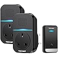 TECKNET Self-Powered Doorbell, Waterproof Twin Wireless Doorbell No Battery Required Push Button Plug Through Cordless Door Chime at 1300ft Range with 60 Chimes, 5-Level Volume & LED Light