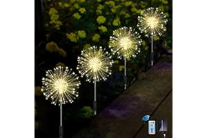 ‎JOYSING Joysing Gartendeko Solar Gartenleuchte Außen, 4 x 120 LED Solar Feuerwerk Lichter mit Fernbedienung, 8 Modi Gartenstecker Solar Lichter Wasserdicht Solarlampen für Garten Terrasse Deko Warmweiß