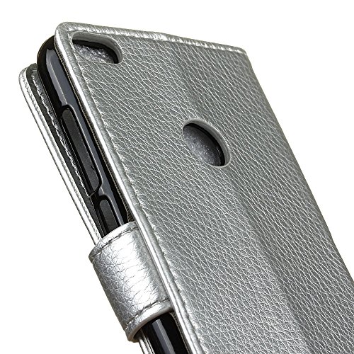 QUENJOY® UltraSlim Case Hülle für Huawei P8 Lite 2017,Dünnes Flip Cover Swivel Holster Handy Tasche mit Kartenfach und Ständerfunktion für Huawei P8 Lite 2017 (5,2 Zoll) Etui in Silber - 6