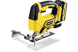TROTEC Seghetto alternativo PJSS 11‑20V – Batteria multipla 20 V 2 Ah, 65 Watt, profondità di taglio legno 80 mm, alluminio 12 mm, metallo 5 mm, luce di lavoro a LED