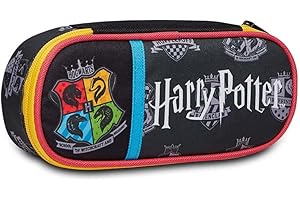 Seven Harry Potter Okrągły Plus Piórnik Szkolny, czarny, magiczne stworzenia, owalna torebka z elastycznymi uchwytami na długopisy i kieszenią wewnętrzną, akcesoria do plecaka, szkolny, czarne, Taglia