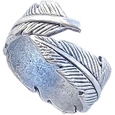 Silver Plated Adjustable unisex Ring with Feather Leaf Figure