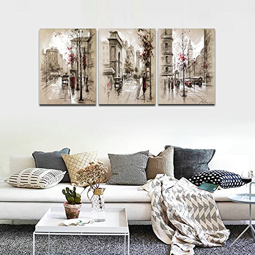 CrmOArt - 3-Panel Street view Wall Art - Viejos tiempos Vista de la calle - Decoración del hogar del arte de la lona - 30x40cm