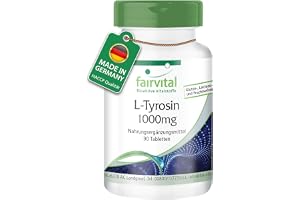 fairvital L-tyrosin 1000mg, 90 tabletter, 1000mg per tablett, kvalitetskontrollerad och högdoserad, 100% vegansk, tillverkad i Tyskland