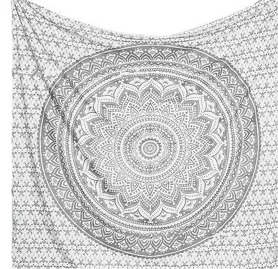 Grau Ombre Tapestry von JaipurHandloom „Mandala-Tapisserie, Königin, Multi Color Indian Mandala-Wand-Kunst, Hippie Wandbehang, Bohemian Bedspread - 4