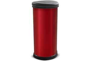CURVER Cubo de basura con efecto metálico, 70% reciclado, para accesorios de cocina, color rojo, 40 litros