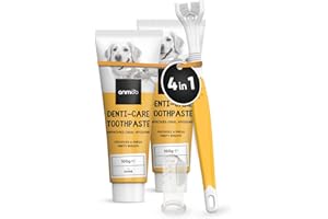 ANIMIGO Dog Toothbrush and Toothpaste Kit - 2X Dog Toothpaste for Plaque and Fresh Breath (100g Each), 1x Triple-Head Dog Tooth Brush to Remove Tartar & 1x Dog Finger Toothbrush - Dog Teeth Cleaning Products