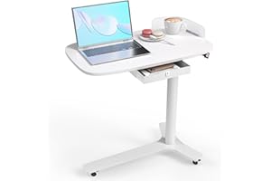 ‎WALKINGDESK WALKINGDESK Beistelltisch C Form Höhenverstellbar mit Rollen, Mobiler Schreibtisch mit Schubladen, Kleiner Laptoptisch höhenverstellbarer, Pneumatisch Stehpult für Sofa Bett Wohnzimme, Weiß
