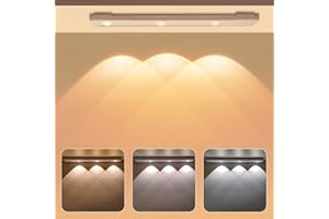 MUEZDUR Under Cabinet Kitchen Lights, Indoor Motion Sensor Lights 3 Colours Temperature Dimmable Battery Operated LED Rechargeable Light for Cupboard, Wardrobe, Closet, Counter, Stairs (1 Pack)