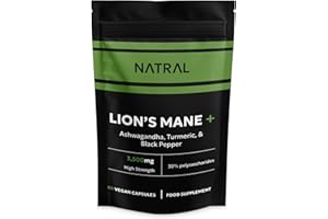 NATRAL Lions Mane Mushroom Supplement 3500mg with Added Ashwagandha 1000mg, Turmeric & Black Pepper - High Strength - No Fillers - Formulated for Focus & Mental Performance