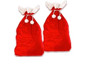 JONAMI Santa Sack, 2 Extra Large Velvet Santa Bag for Storing, Holiday Presents, Stocking Stuffers. Traditional Red and White (70 x 110 cm)