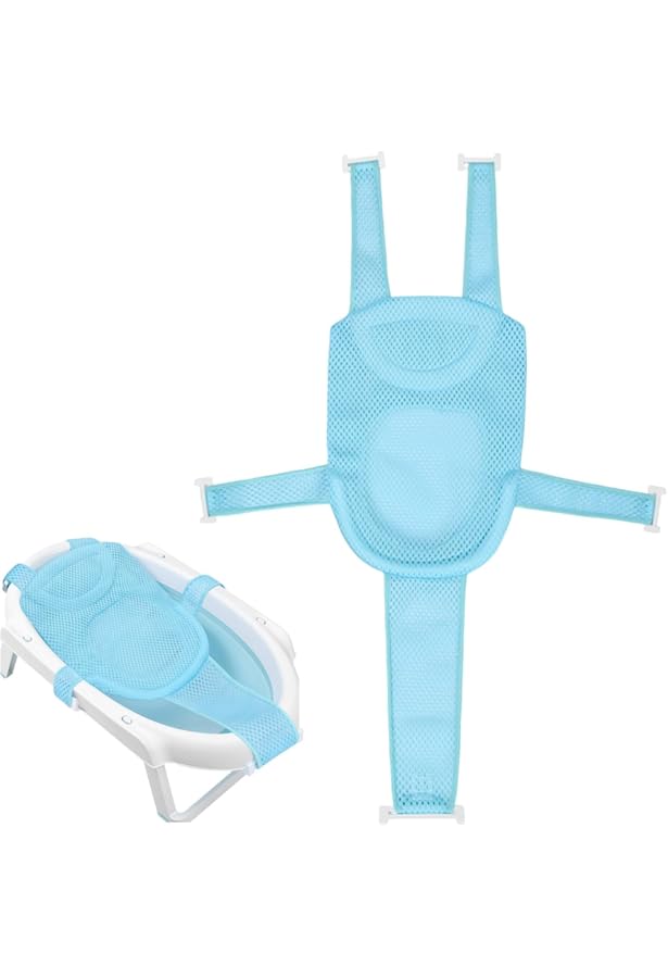 Universal Adjustable Baby Bath Tube Support Mesh Net Soft Breathable Infants Shower Pad 4 Points Anti Slip Bathtub Seat With Sponge Cushion For Toddlers Age 0 36 Months Blue One Size - View #4