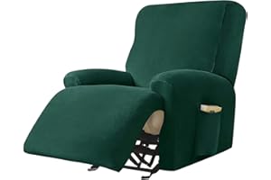 RTSFKFS Velvet Plush Couch Cover for Recliner with Pockets 1/2/3 Seat Stretch Sofa Slipcover Featuring Plush Soft & Comfortable Fabric, SlipResistant, Form Fit Stretch Furniture Protector(Dark Green,1-seater)