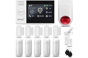 HUXGO® HXA007 Alarme Maison avec Sirène sans Fil, WiFi + GSM | Kit d'alarme Maison Domestique avec 5X détecteurs de Mouvement, 5X capteurs de Portes et fenêtres | TUYA App Intelligent