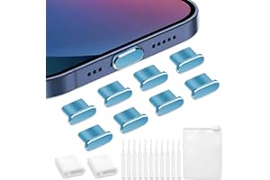 VEINARDYL 8 Stück Staubschutzstöpsel für iPhone, Schutzkappe für USB-C-Ladeanschluss, Staubschutzstöpsel für Kopfhöreranschluss Ladeabdeckung kompatibel mit iPhone 15/16 Plus Pro - Hellblau