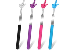 Lnngub 4 Stück Zeigestab Ausziehbar, Edelstahl Kinder Ausziehbarer Zeigestab Bunte Fingerform Zeigestock Teleskop Lehrer Zeiger für Unterricht, Vorführungen, Vorträge, Lesungen(Schwarz/Rosa/Blau/Lila)