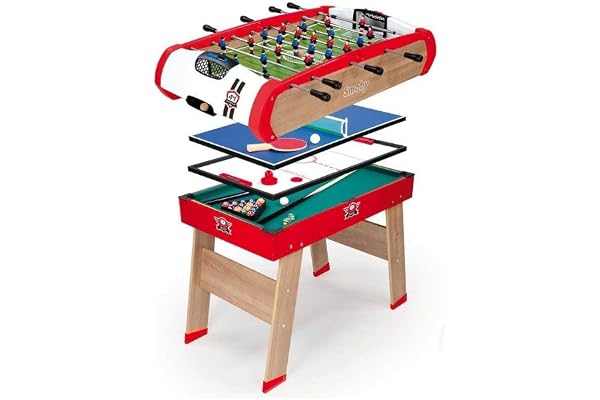 Smoby - Babyfoot Powerplay 4 en 1 - Ping Pong + Hockey et Billard - Structure Bois - Accessoires Inclus - 640001