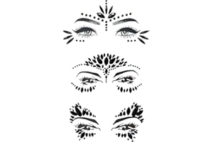 YJSDDNTY Lot de 3 tatouages pour le visagepierres, scintillantes autocollantes pour le visage - Strass autocollants - Tatouages temporaires pour carnaval, Halloween, anniversaire, maquillage (noir)