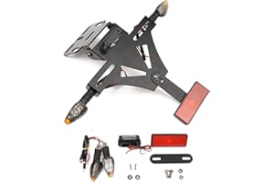 Letgoing Portatarga Universale per Moto con Luci e Indicatori LED Alluminio CNC Adatto per CB650R CBR650R YZF R1 R3 R6 R25 MT07 Z800 La maggior parte delle moto (con indicatore luminoso)