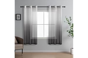 DWCN Voile Curtain Black Gradient Curtains for Living Room Net Curtains for Windows Sheer Bedroom Crurtains Eyelet Set of 2, 46 x 54 Inches
