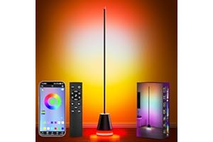 Keepsmile Smart Corner Floor Lamp,16 Million Color Changing RGB LED Light with Remote and APP,Bright Tall Standing Lamp for Living Room with Music Sync,Timing,Modern Moon Lamp for Party,Bedroom