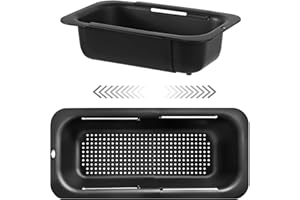 Sieb Küche ausziehbar(34.5-47.5cm), techextra Siebkorb über Spüle Abtropfsieb Sieb Spülbecken Küchensieb Waschbecken Filterablage, Gekochte Nudeln abtropfen, Gemüse, Obst waschen BPA Frei,Tiefe 9,5 cm