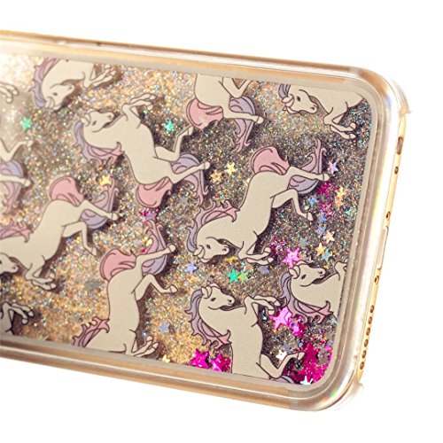 KSHOP Handytasche Hülle für iPhone SE / iphone 5 / iphone 5S mit Flüssigkeit – Hartschale Backcover Case Schutzhülle Cover Wasser mit Schneekugel Sterne glitzernd Bling Bling Transparent mit Muster Animation – Pegasus - 2