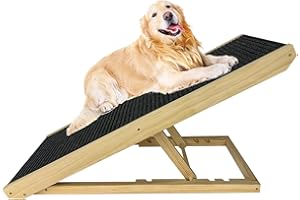 LZQ Schody dla psa, rampa dla psa, składana, dla małych psów i kotów, przenośna drabinka dla psów, z regulacją wysokości, schody dla zwierząt domowych, z drewna, z antypoślizgowym dywanem, na łóżko