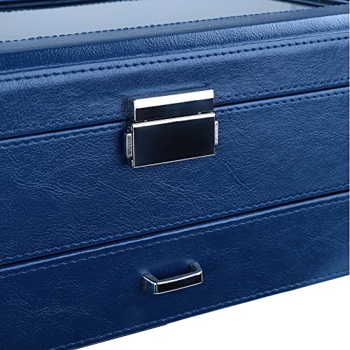 Songmics Uhrenbox für 10 Uhren Uhrenkoffer Sichtfenster aus PU und Glas blau JWB012L - 5