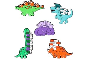 Happyyami Dinosaur Brooches Cartoon Brooch Pin Dino with Book Badge Clothing Bags Backpacks Lapel Pins for Women Girls Clothing Decoration Pack of 5