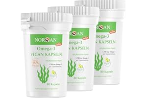 NORSAN omega 3 Vegan Capsule 3x 80 pezzi / 1.700 mg di Omega 3 per dose giornaliera/omega 3 capsule vegano con 420 mg di EPA e 840 mg di DHA/vegan omega 3 da coltivazione sostenibile