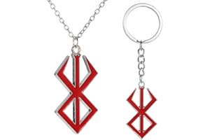 XUZOPIM Berserk Symbol Necklace Norse Viking Mythology Mad Warrior Key Chain Fashion Pendant (2Pcs),Rosso,Zinc,No Gemstone