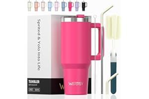 WATERSY 591 ml Vaso Termico con Pajita, Taza Termica de Acero Inoxidable, Termo con Asa, 20oz Tumbler Café para Frío y Caliente, Travel Mug, para Gimnasio, Viaje (Fuchsia)