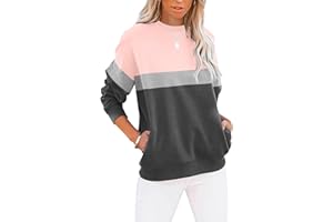 Cuptacc Sweat Femme sans Capuche Farbblock T-Shirts à Manches Longues Femme Col Rond Automne Poches Top Femme