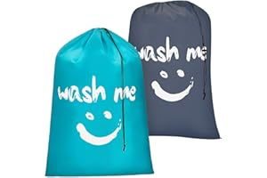 VEFTSVY Lot de 2 Sac à Linge Large, Sac Linge Sale, Linge avec Cordon de Serrage, 120L Sacoche à Linge Pliable, Portable Sac Linge Sale Voyage Enfant pour Hôtel Dortoir Voyages