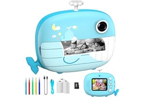 Ushining Camara Fotos Infantil Instantanea, 10X Zoom 1080P Videocámara Cámara Instantánea Niños con Pantalla de 2,4 Pulgadas Papel de Impresión y Tarjeta TF de 32GB, Regalos para Niños y Niñas, Azul