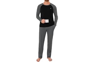Jahetuul Pijama Hombre Invierno Algodón Conjunto de Manga Larga con Cuello Redondo Mangas Contrastadas con Puños y Tobillos Ajustados Ropa de Dormir Cómoda