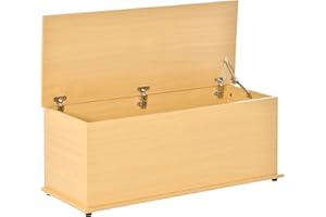 HOMCOM Wooden Storage Box Clothes Toy Chest Bench Seat Ottoman Bedding Blanket Trunk Container with Lid - Burlywood